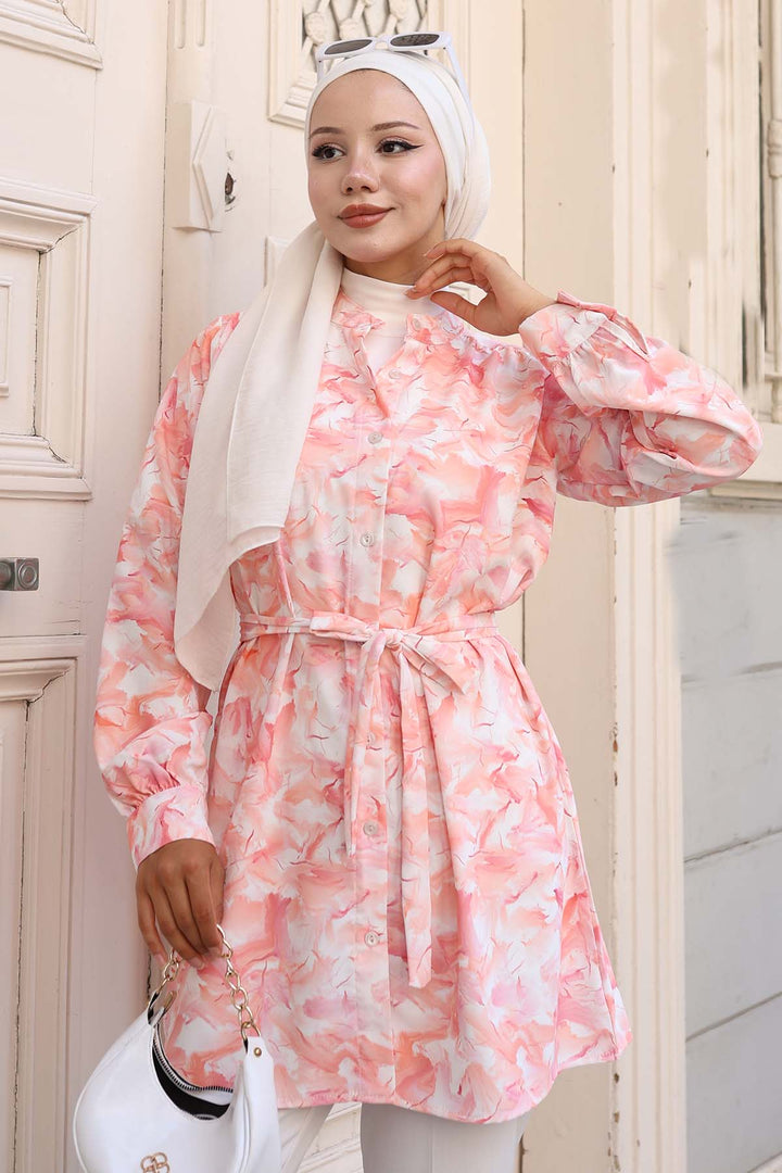 BNG Women Patterned Hijab Shirt Salmon 700 - Bebington