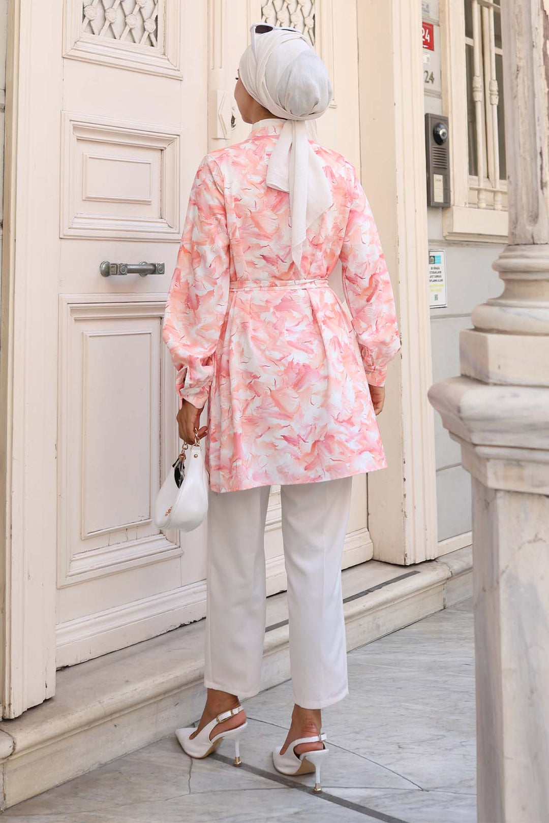 BNG Women Patterned Hijab Shirt Salmon 700 - Bebington