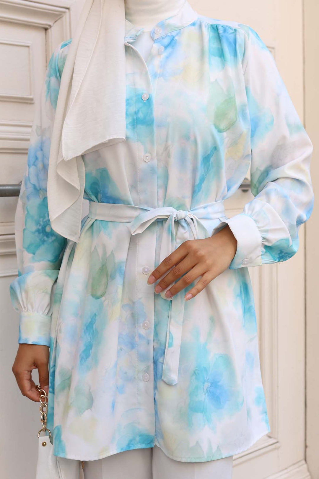 BNG Women Patterned Hijab Shirt Water Green 700 - Santa Ana Chiautempan