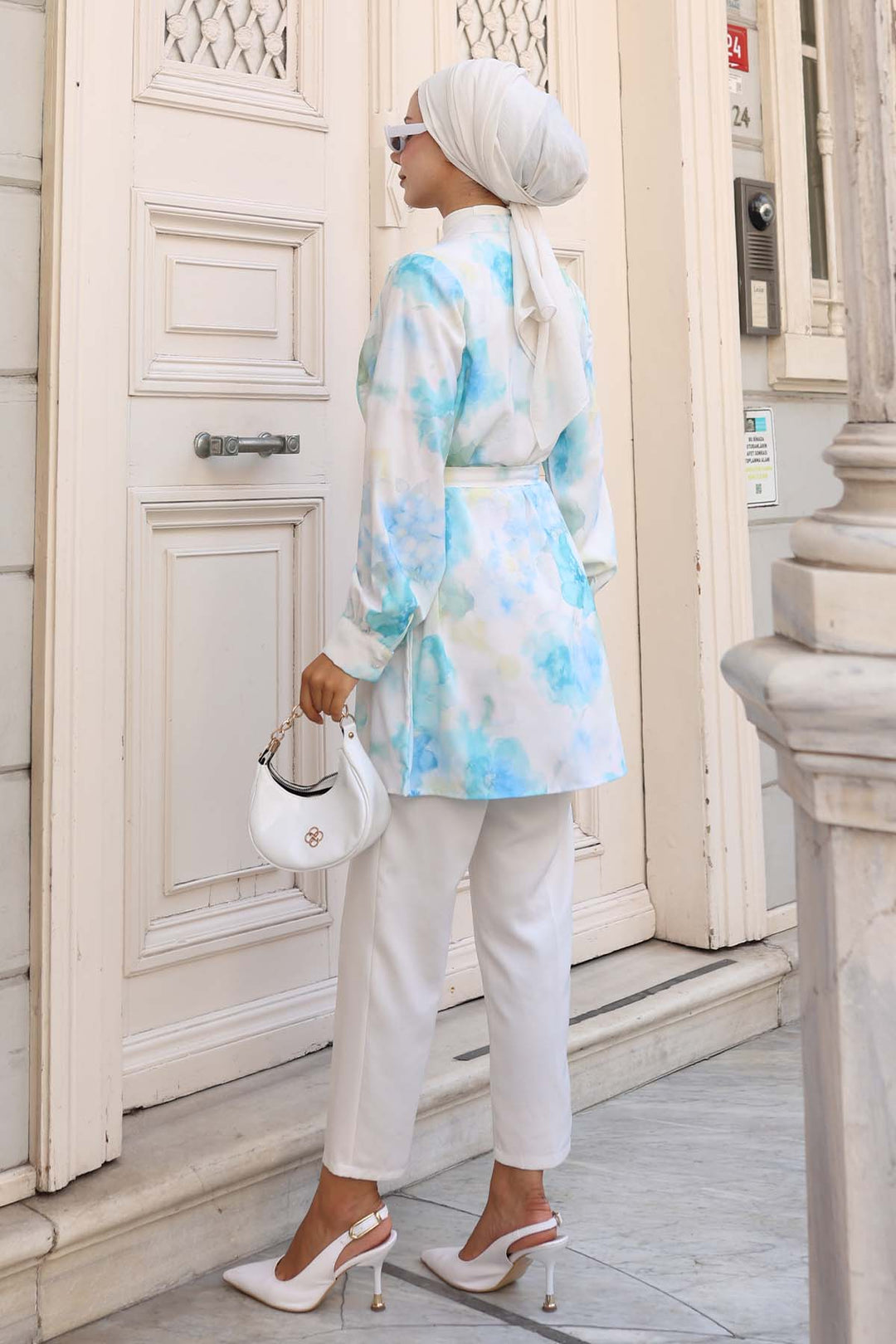 BNG Women Patterned Hijab Shirt Water Green 700 - Santa Ana Chiautempan