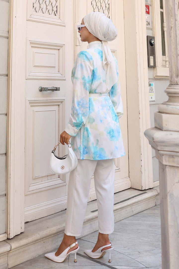 BNG Women Patterned Hijab Shirt Water Green 700 - Santa Ana Chiautempan