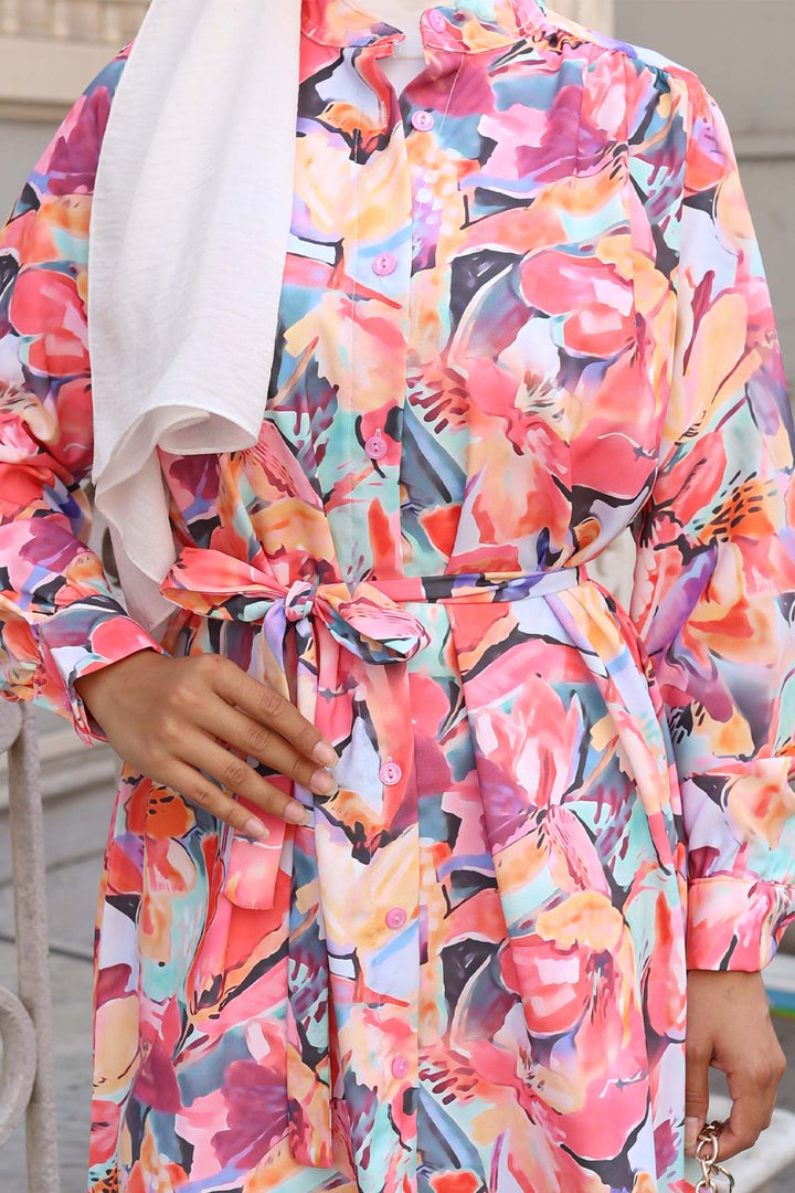 BNG Women Patterned Hijab Shirt Fuchsia 701 - Flower Mound