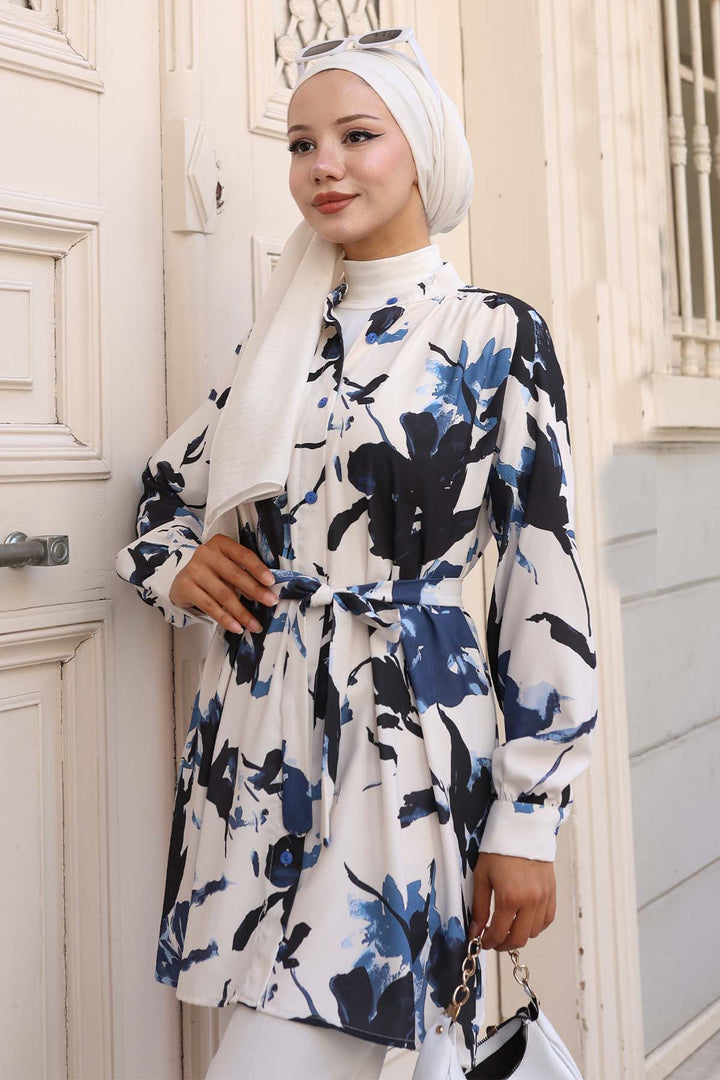 BNG Women Patterned Hijab Shirt Navy 701 - Owensboro
