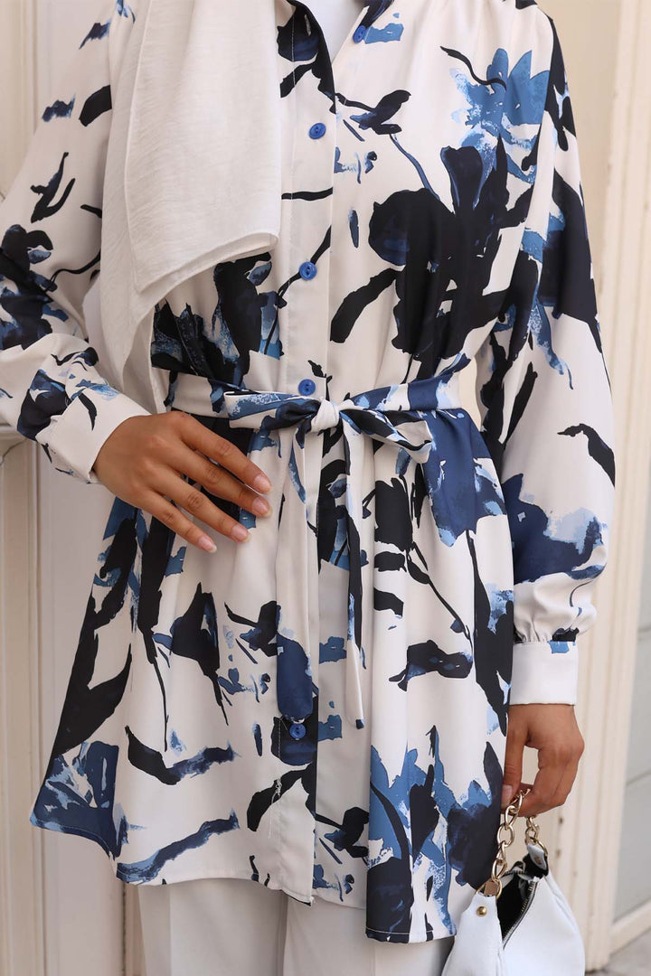 BNG Women Patterned Hijab Shirt Navy 701 - Owensboro