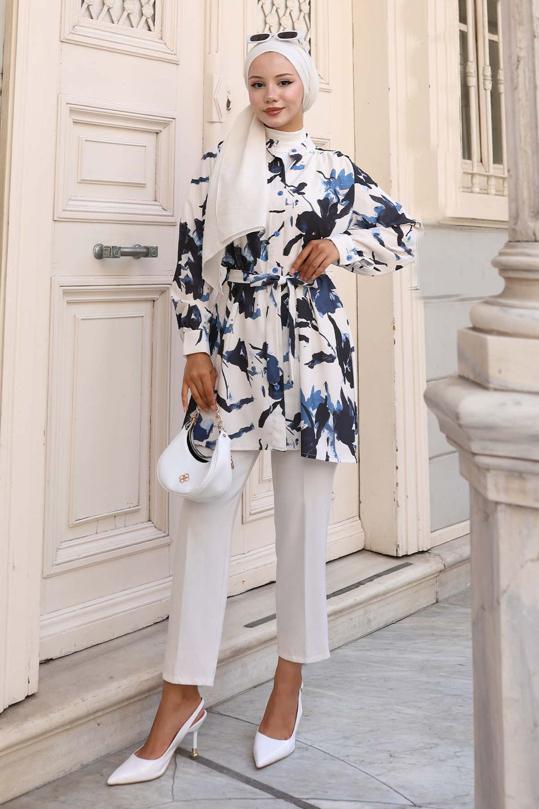 BNG Women Patterned Hijab Shirt Navy 701 - Owensboro