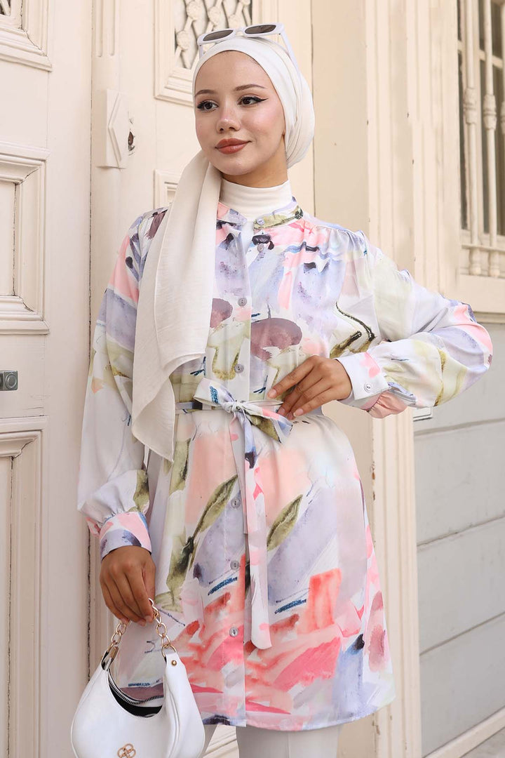 BNG Women Patterned Hijab Shirt Lilac 701 - Málaga