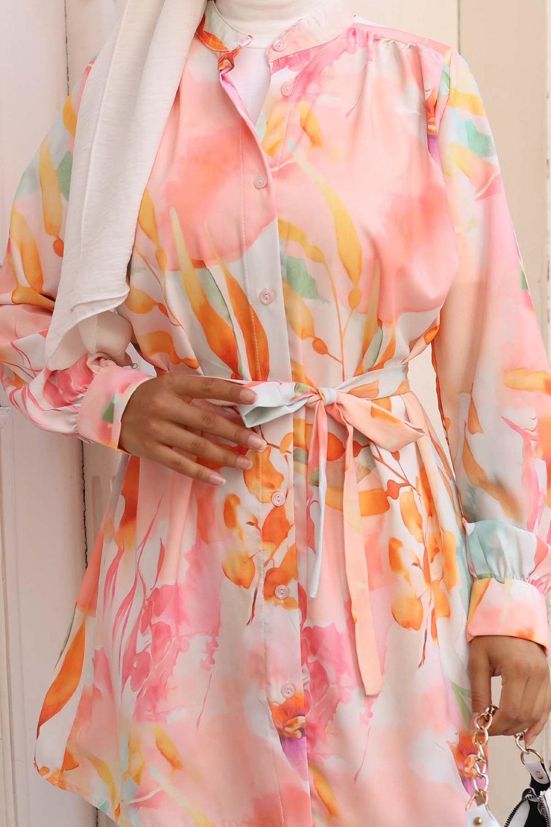 BNG Women Patterned Hijab Shirt Salmon 701 - Horsham