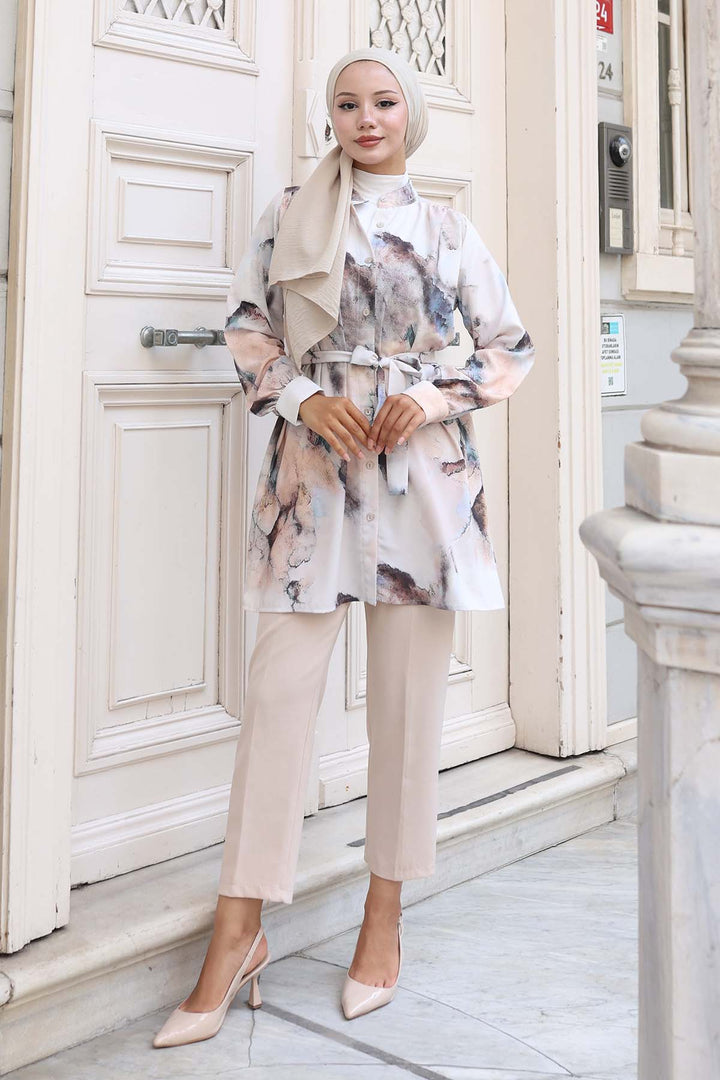 BNG Women Patterned Hijab Shirt Mink 701 - Monrovia