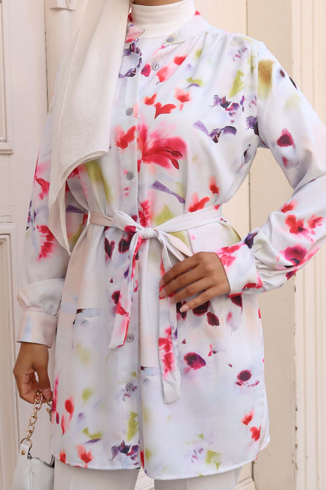 BNG Women Patterned Hijab Shirt Green 701 - Palm Desert