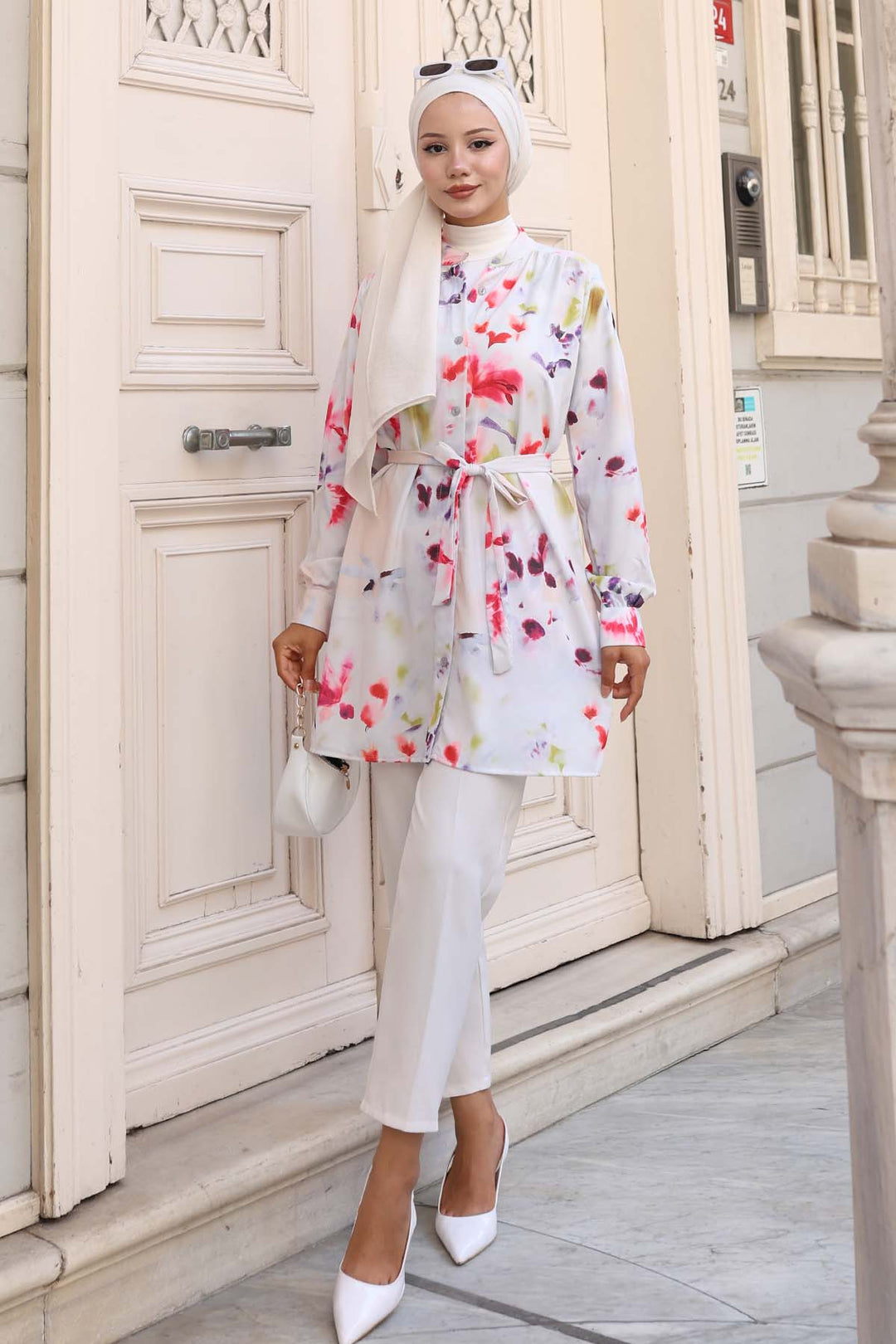 BNG Women Patterned Hijab Shirt Green 701 - Palm Desert