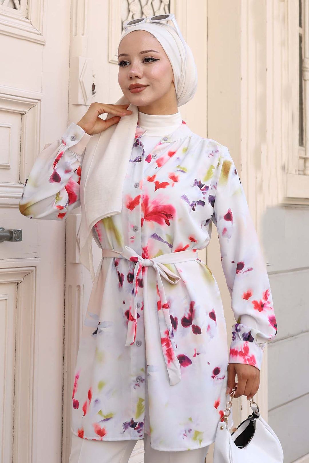 BNG Women Patterned Hijab Shirt Green 701 - Palm Desert