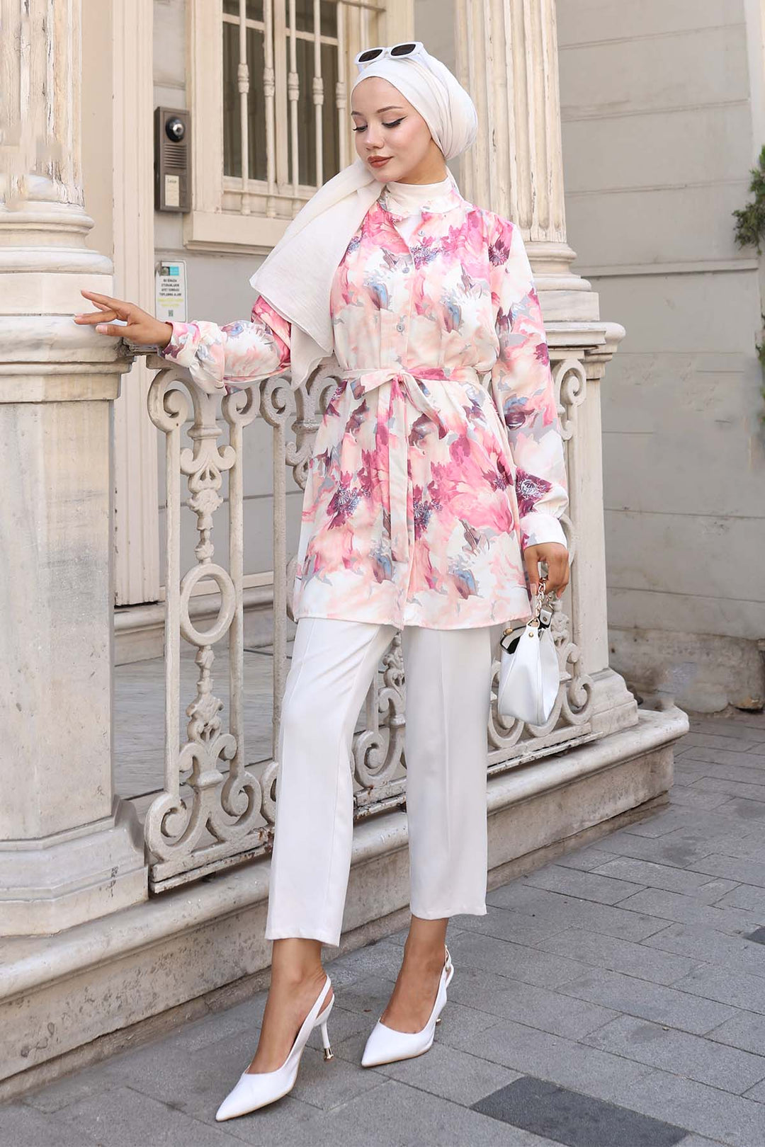 BNG Women Patterned Hijab Shirt Rose Pink 702 - Caen