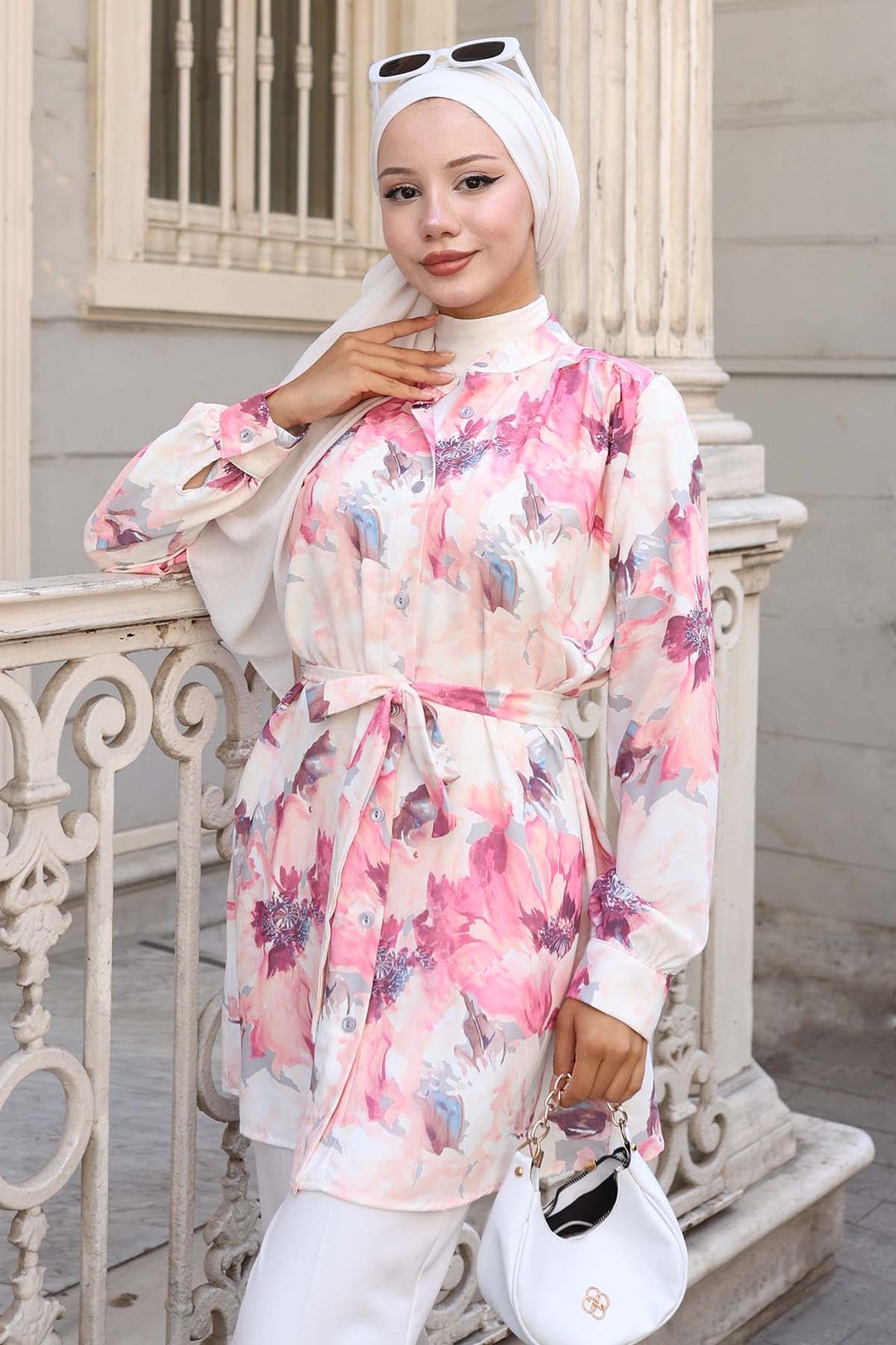 BNG Women Patterned Hijab Shirt Rose Pink 702 - Caen