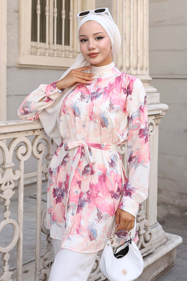BNG Women Patterned Hijab Shirt Rose Pink 702 - Caen