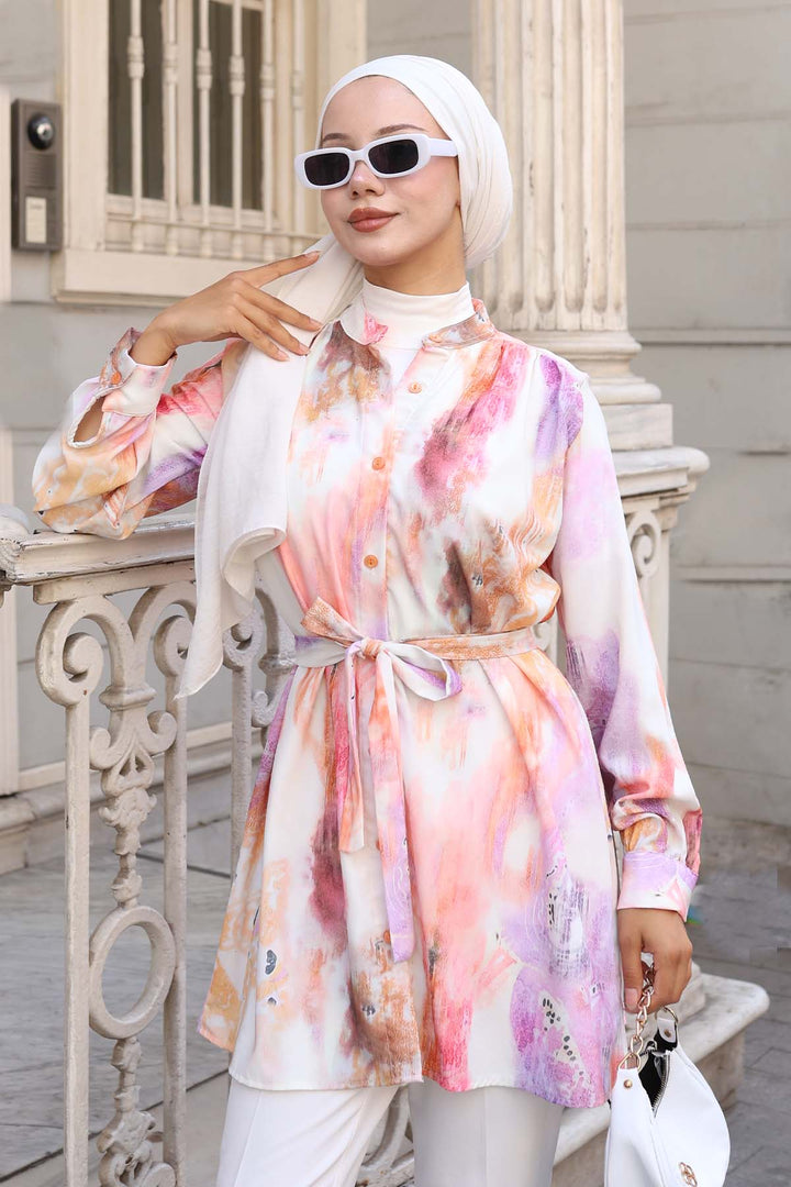 BNG Women Patterned Hijab Shirt Lilac 702 - La Independencia