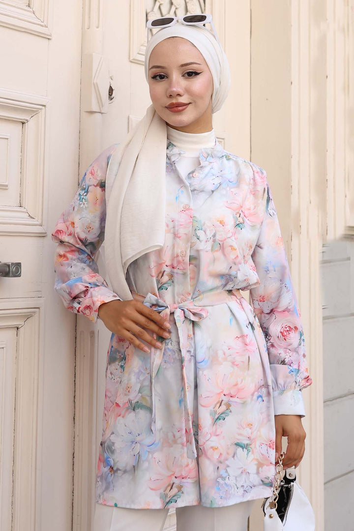 BNG Women Patterned Hijab Shirt Powder 702 - Inverness