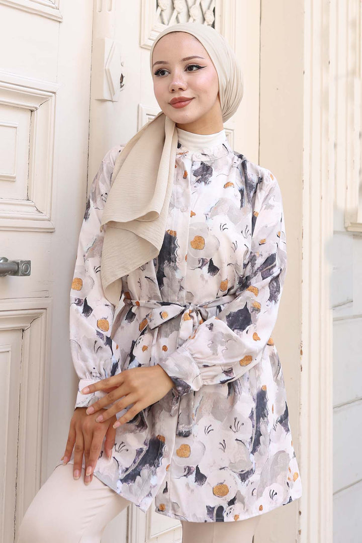 BNG Women Patterned Hijab Shirt Mink 702 - Fastiv