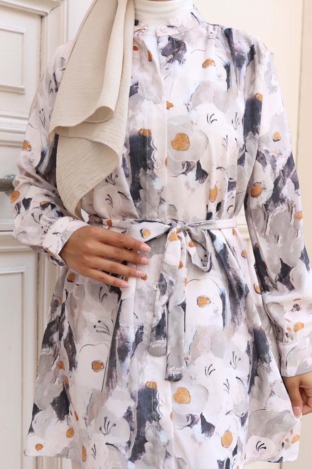 BNG Women Patterned Hijab Shirt Mink 702 - Fastiv