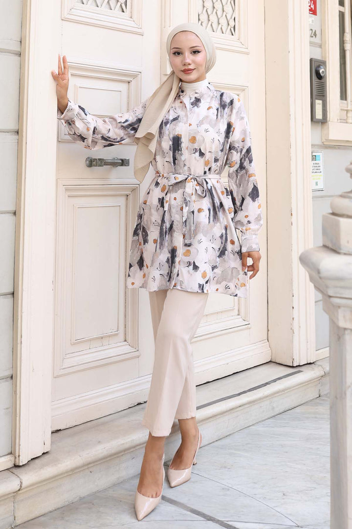 BNG Women Patterned Hijab Shirt Mink 702 - Fastiv