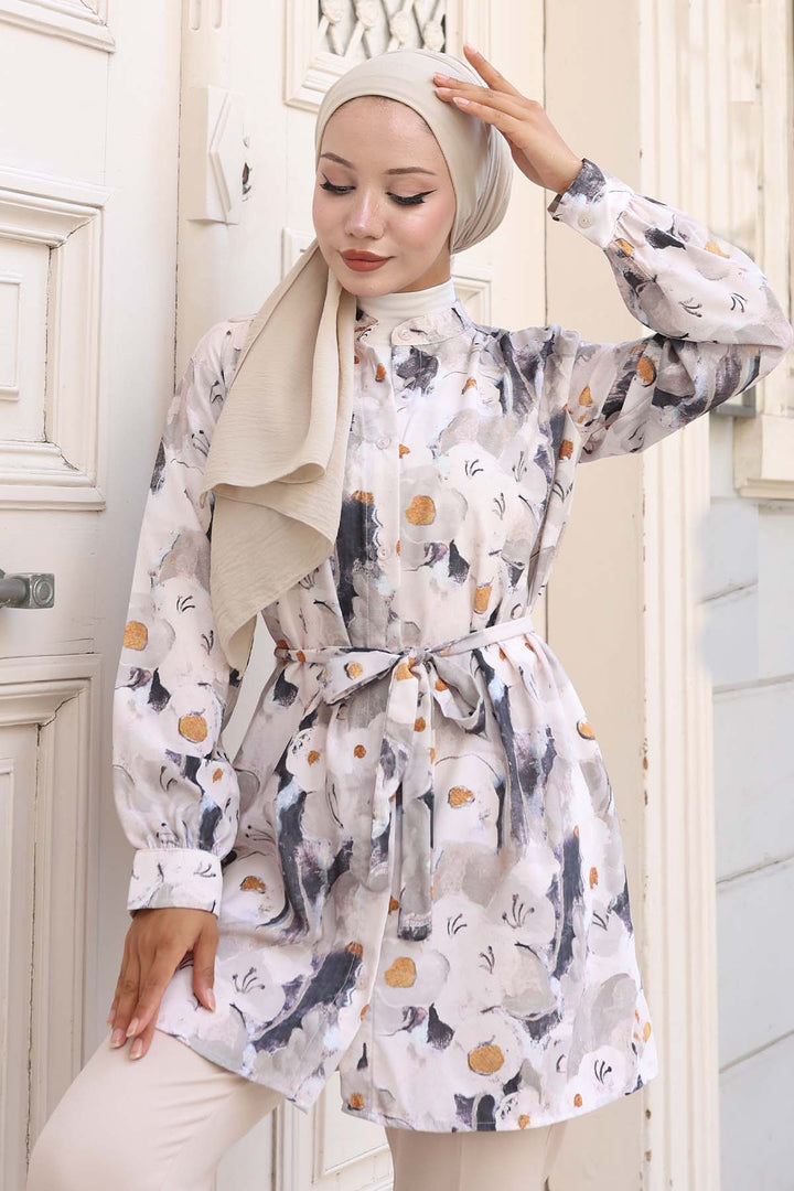 BNG Women Patterned Hijab Shirt Mink 702 - Fastiv