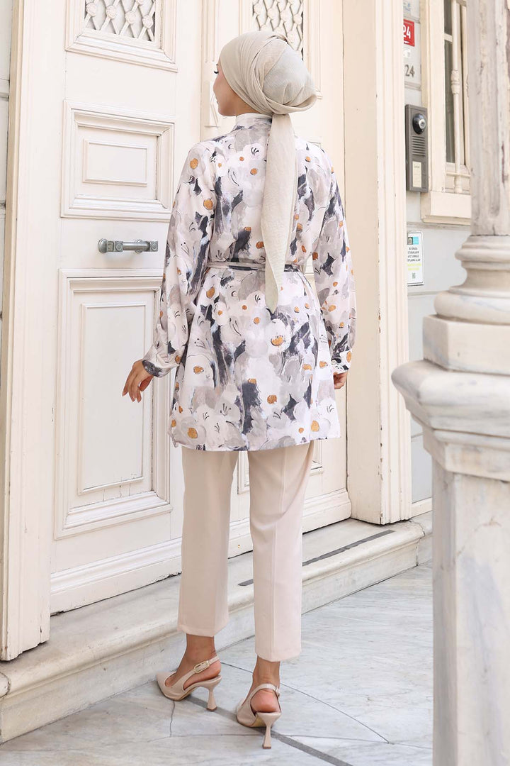 BNG Women Patterned Hijab Shirt Mink 702 - Fastiv