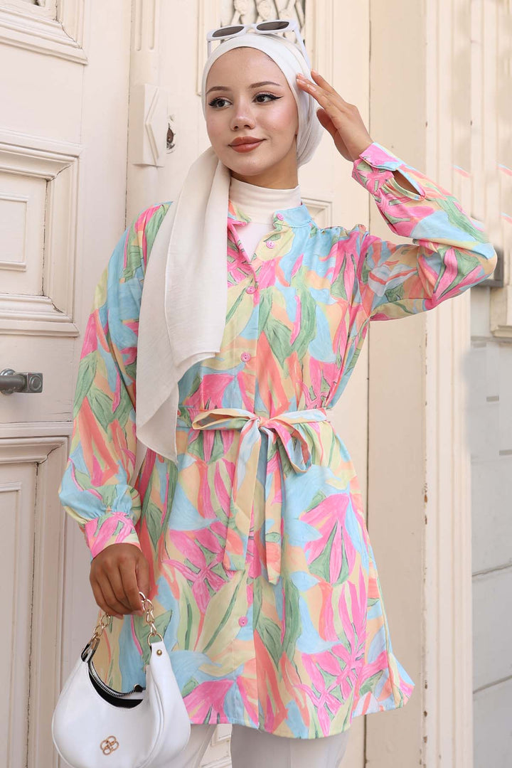 BNG Women Patterned Hijab Shirt Pink 703 - Cádiz