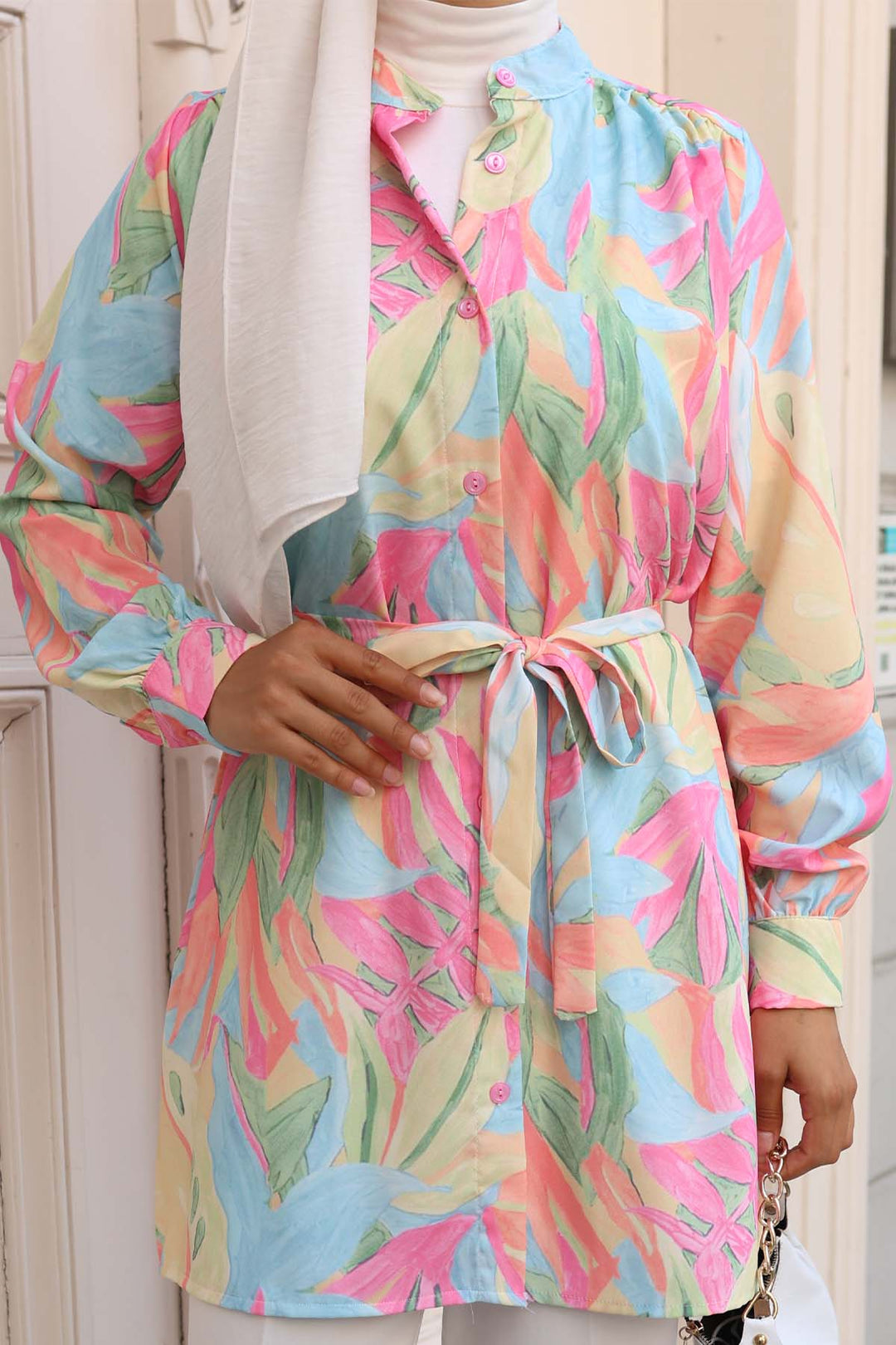 BNG Women Patterned Hijab Shirt Pink 703 - Cádiz