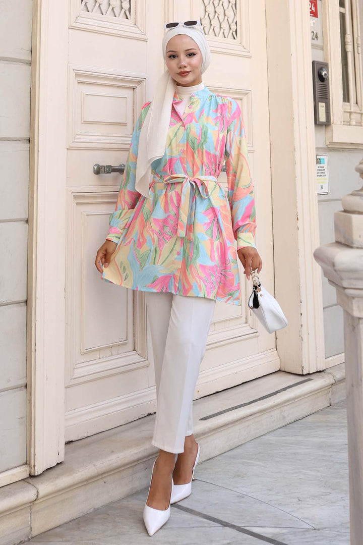 BNG Women Patterned Hijab Shirt Pink 703 - Cádiz