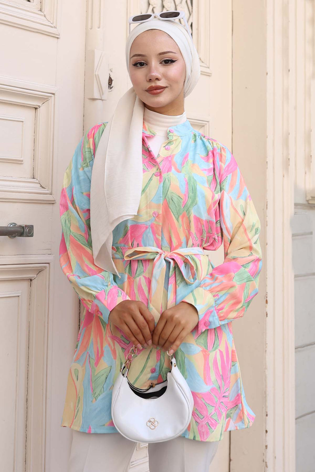 BNG Women Patterned Hijab Shirt Pink 703 - Cádiz