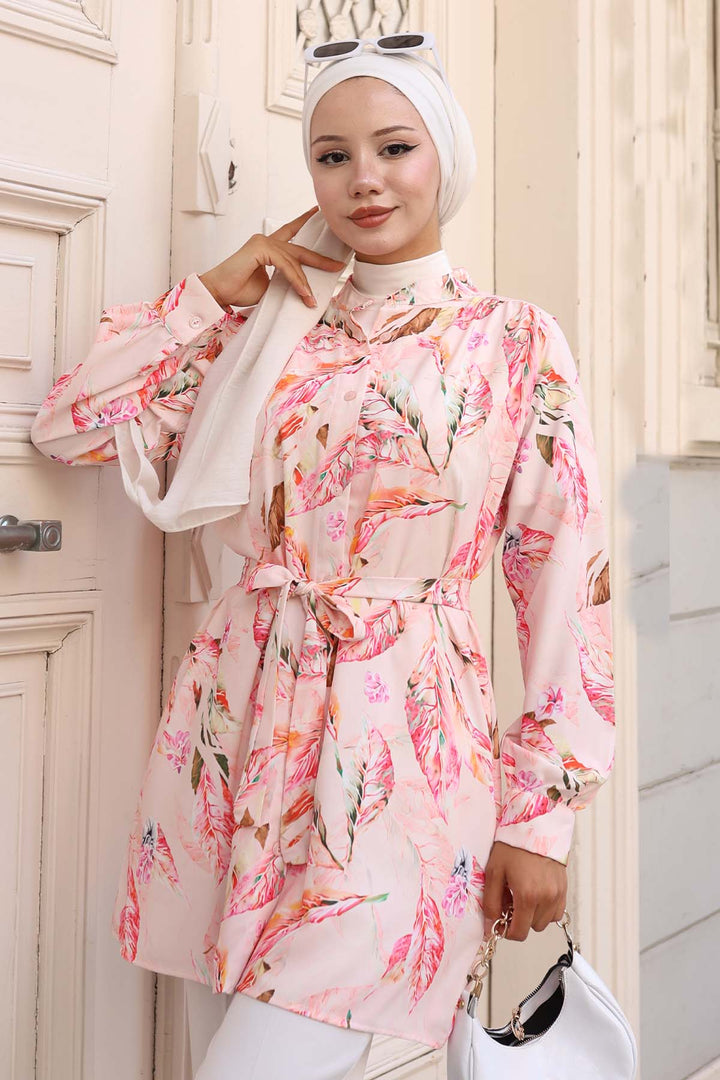 BNG Women Patterned Hijab Shirt Powder 703 - Portage