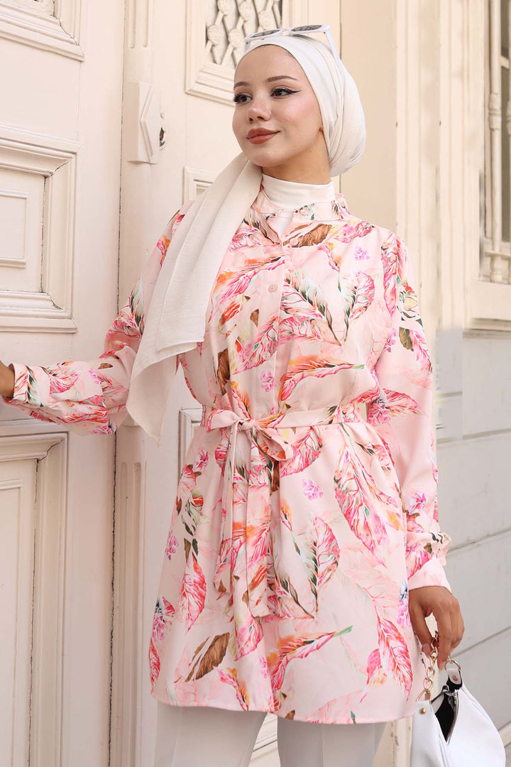 BNG Women Patterned Hijab Shirt Powder 703 - Portage