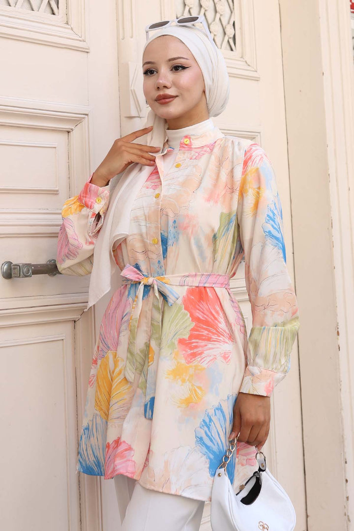 BNG Women Patterned Hijab Shirt Yellow 703 - Poole