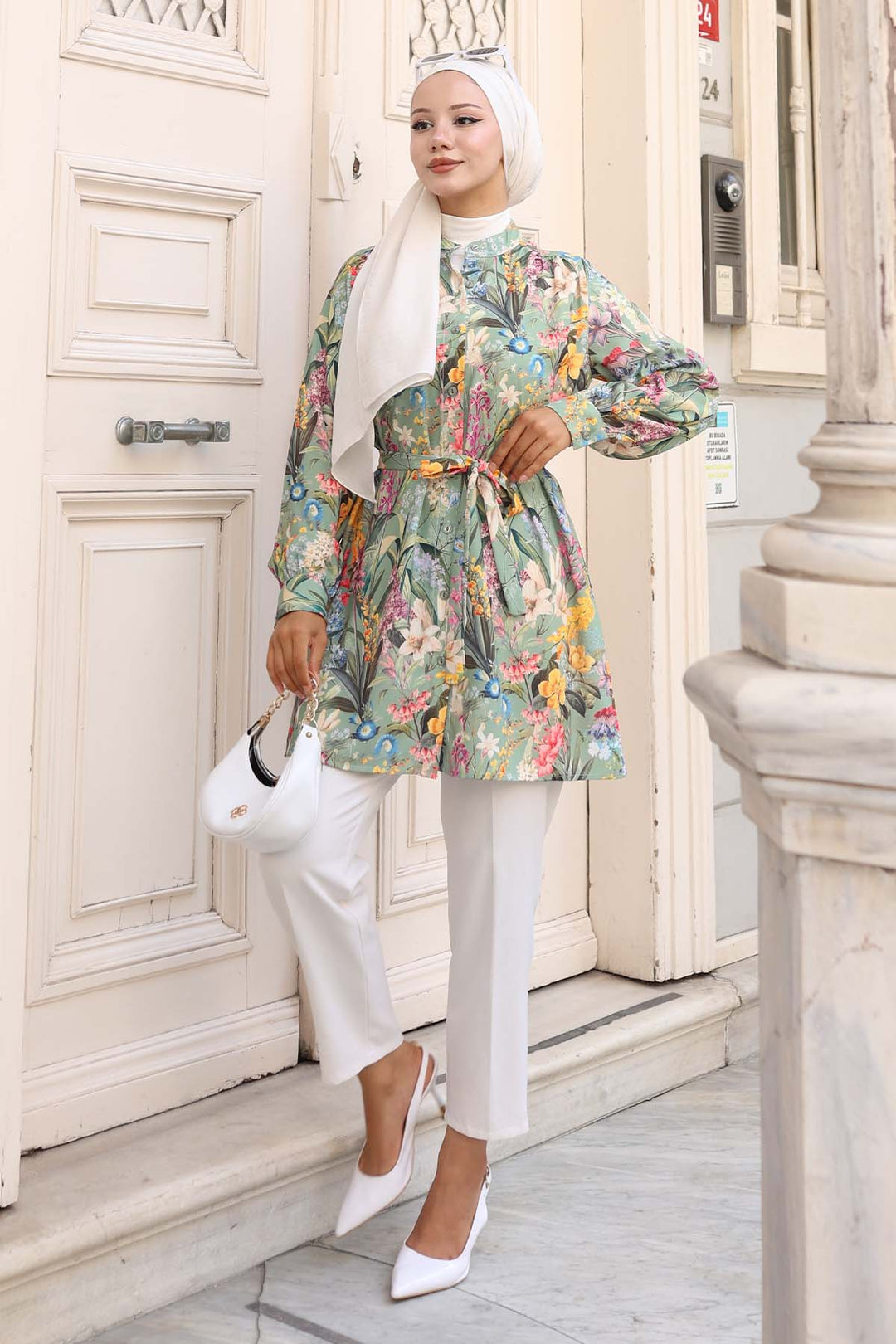 BNG Women Patterned Hijab Shirt Green 703 - Campobasso