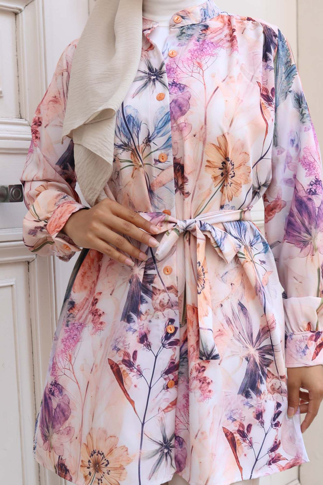 BNG Women Patterned Hijab Shirt Beige 704 - Sherman