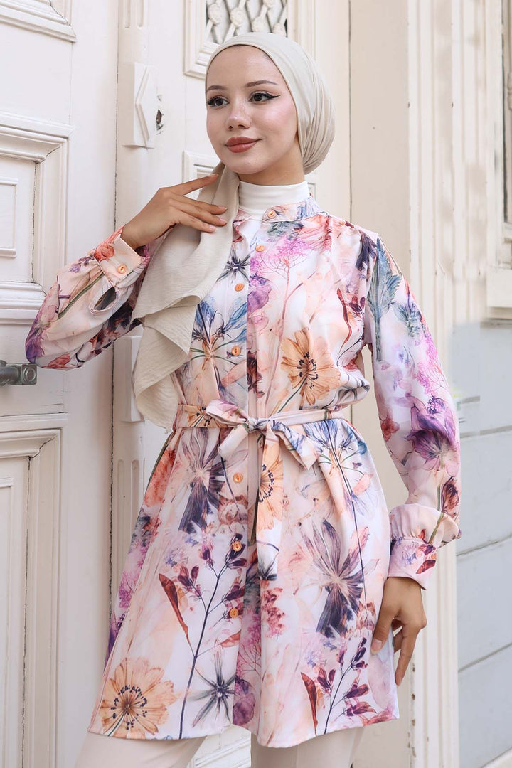 BNG Women Patterned Hijab Shirt Beige 704 - Sherman