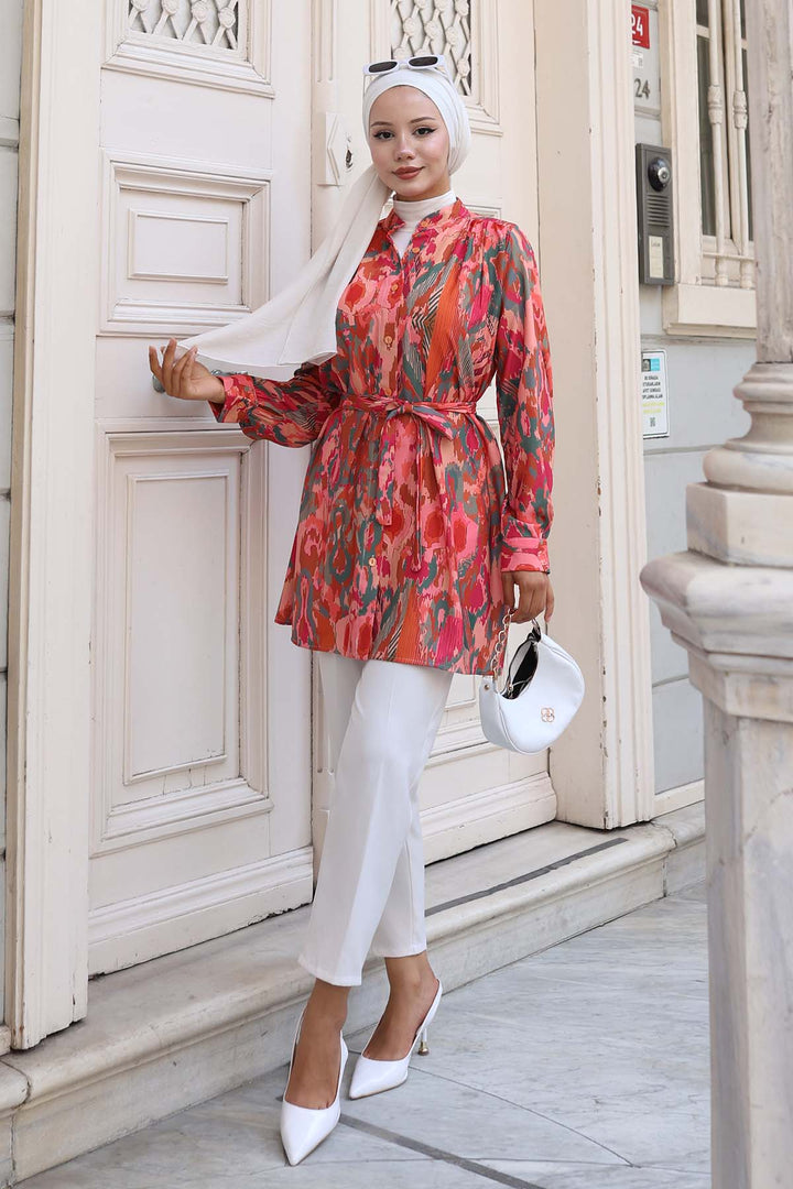 BNG Women Patterned Hijab Shirt Terracotta 704 - Xicotepec de Juárez