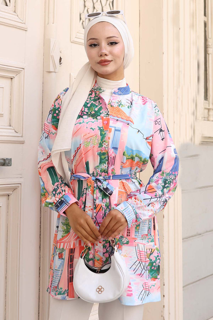 BNG Women Patterned Hijab Shirt Lilac 704 - Alcobaça