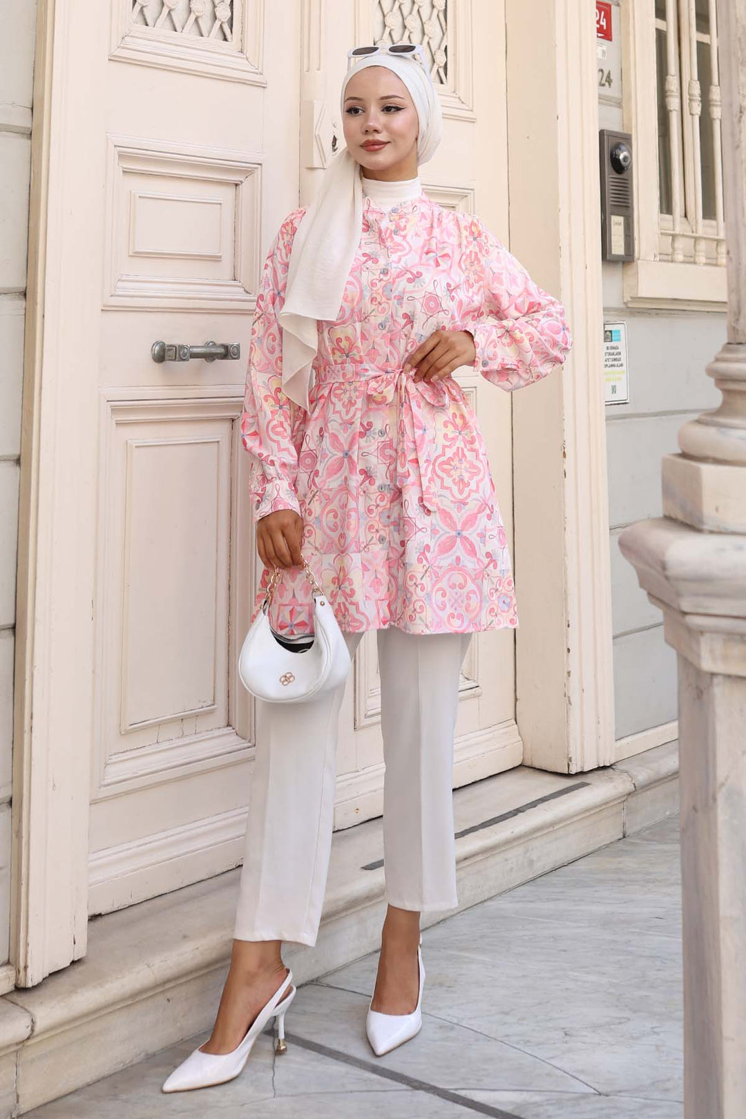 BNG Women Patterned Hijab Shirt Pink 704 - Dallas