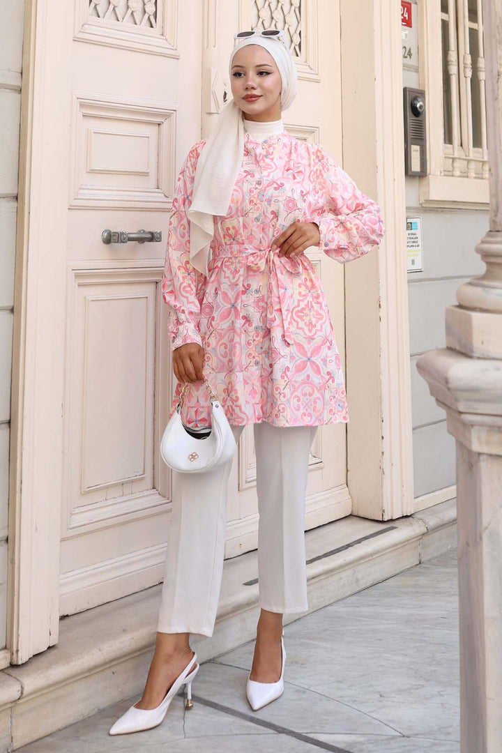 BNG Women Patterned Hijab Shirt Pink 704 - Dallas
