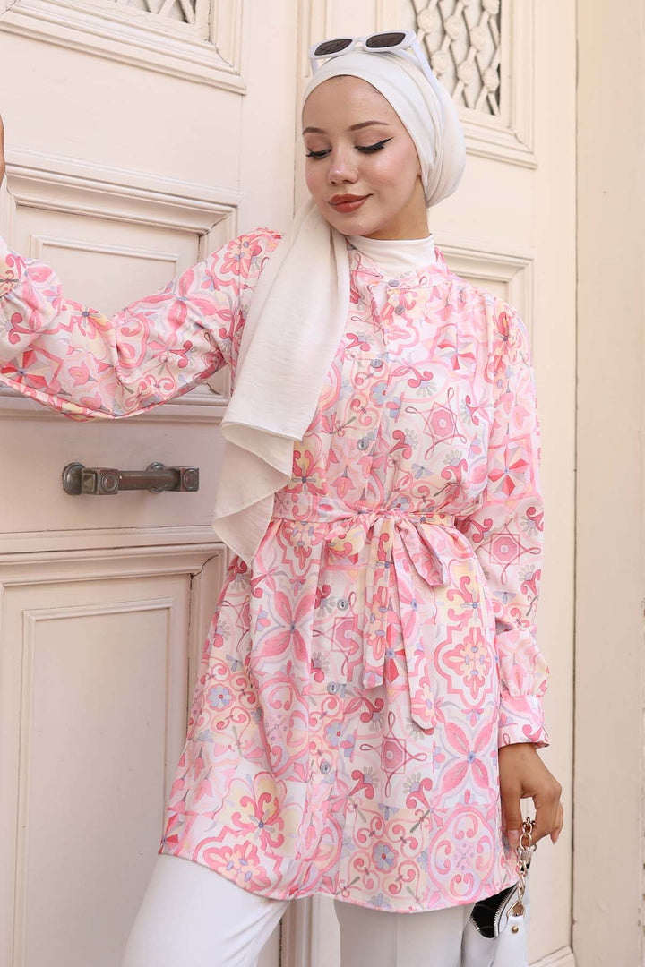 BNG Women Patterned Hijab Shirt Pink 704 - Dallas