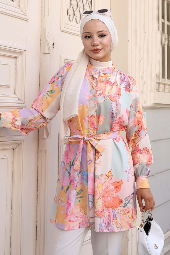 BNG Women Patterned Hijab Shirt Yellow 704 - Rogers