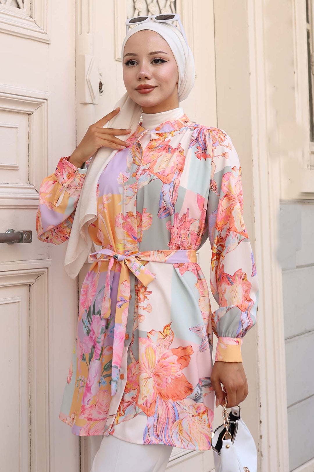 BNG Women Patterned Hijab Shirt Yellow 704 - Rogers