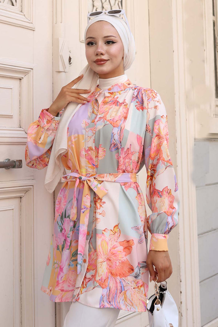 BNG Women Patterned Hijab Shirt Yellow 704 - Rogers