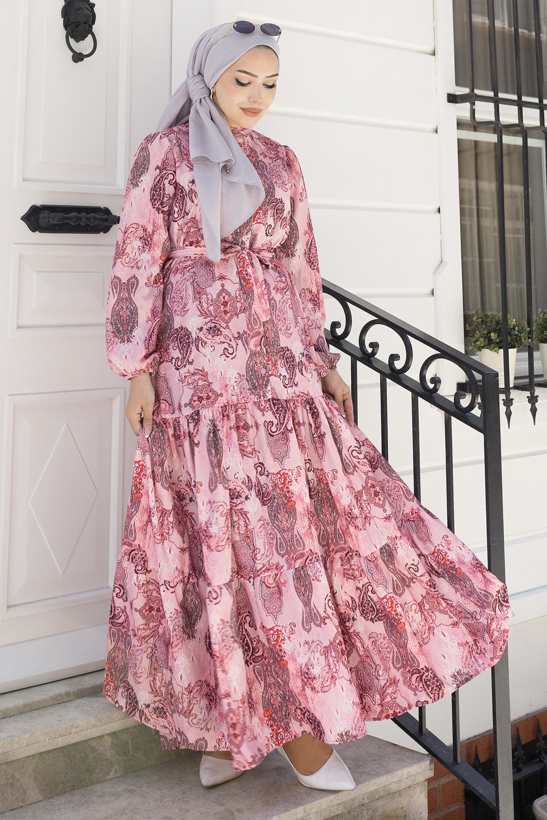 BNG Women Desenli Tesettür Jessica Elbise B588 Pembe - Sault Ste. Marie