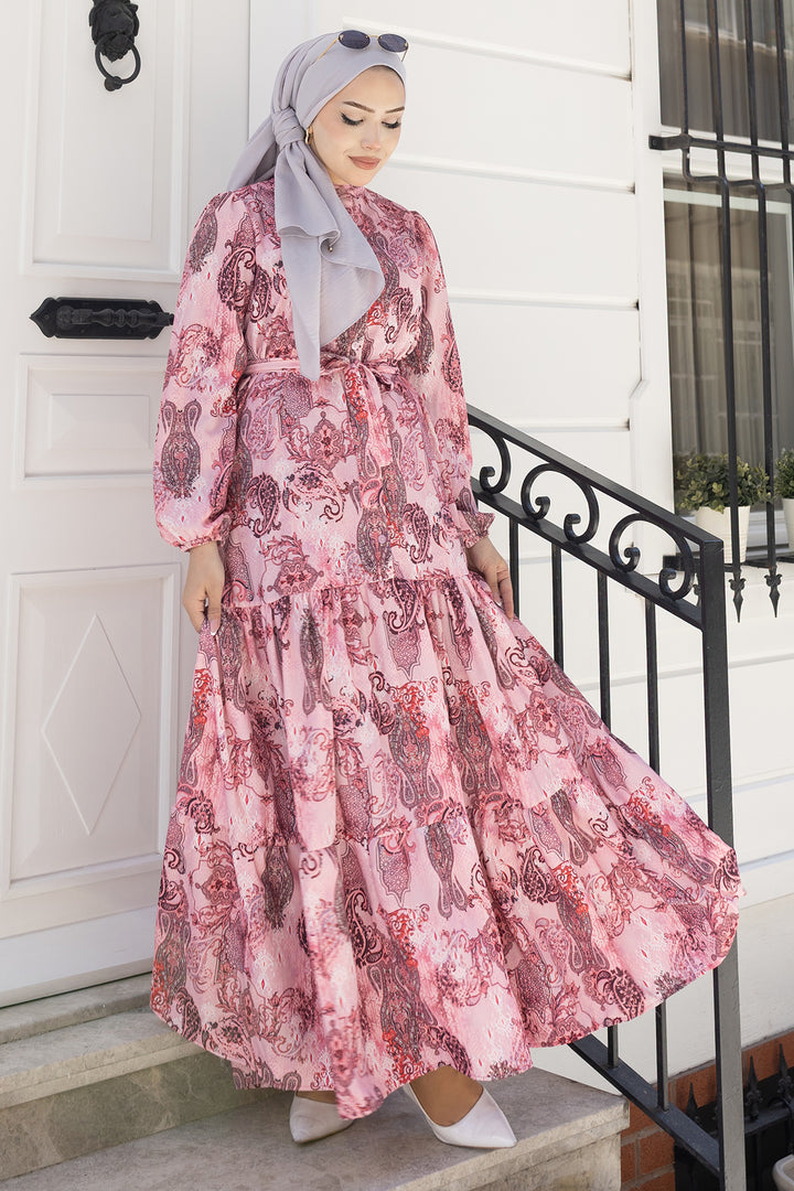 BNG Women Desenli Tesettür Jessica Elbise B588 Pembe - Sault Ste. Marie