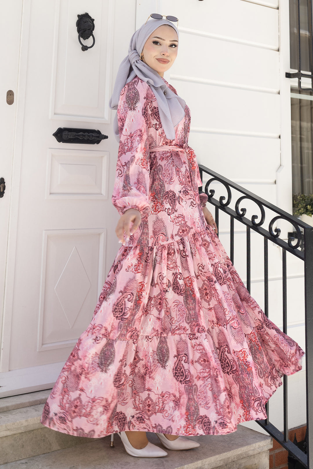 BNG Women Desenli Tesettür Jessica Elbise B588 Pembe - Sault Ste. Marie