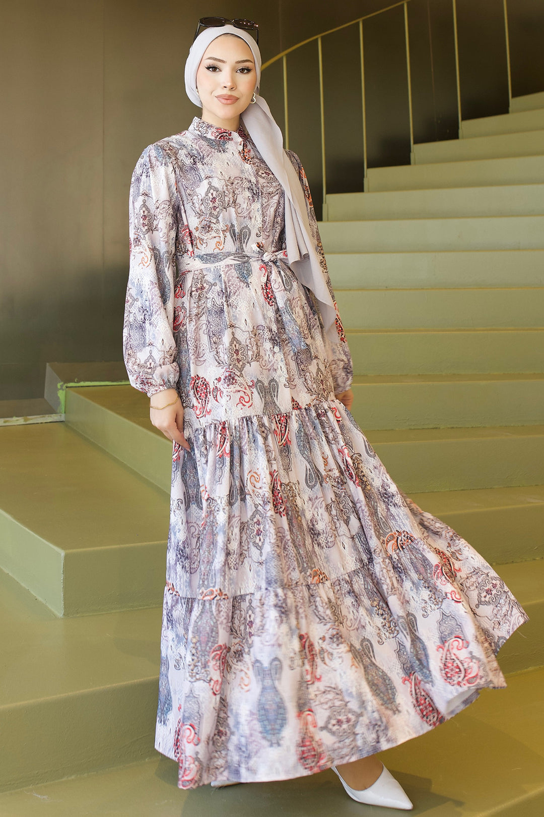 BNG Women Desenli Tesettür Jessica Elbise B588 Taş Rengi - Milton Keynes