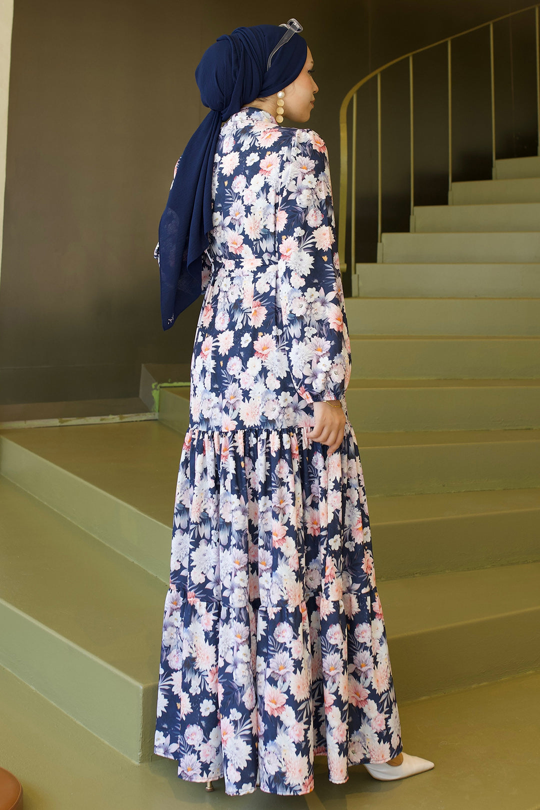 BNG Women Desenli Tesettür  Jessica Elbise B591 Lacivert - Merseburg