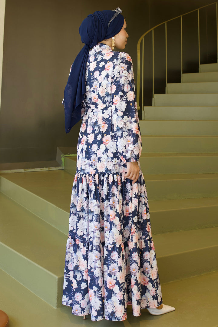 BNG Women Desenli Tesettür  Jessica Elbise B591 Lacivert - Merseburg
