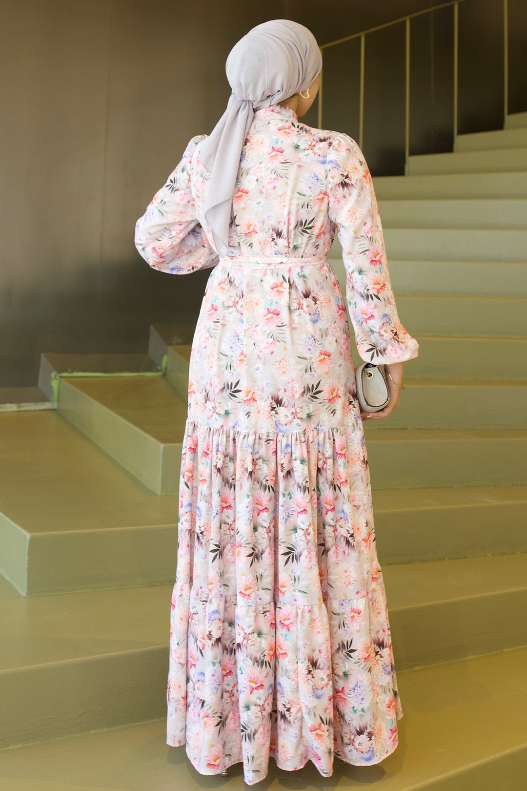 BNG Women Desenli Tesettür  Jessica Elbise B591 Taş Rengi - Neustadt